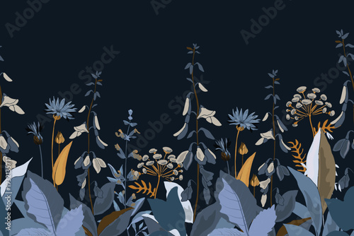 Vector floral seamless pattern, border