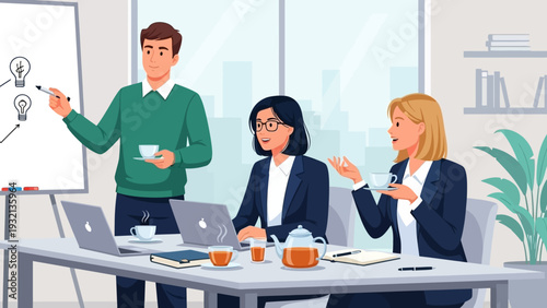 Business Meeting with Colleagues Discussing Ideas.