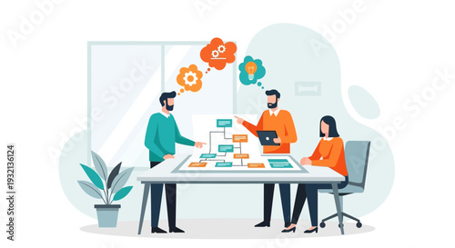 Three Professionals Collaborating Around a Table.