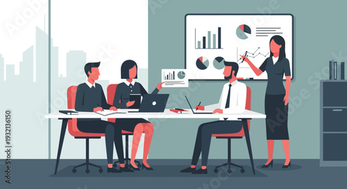 Business meeting with team discussing strategy.