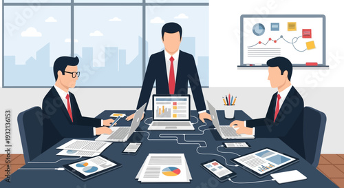 Business Meeting with Colleagues and Laptop.