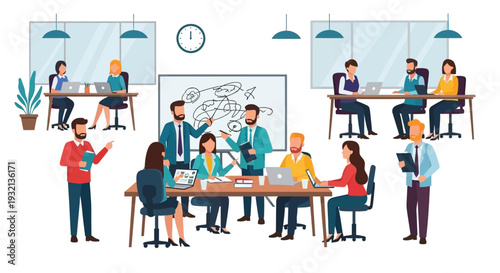 Diverse Group of Professionals Collaborating in a Modern Office.