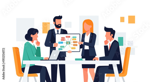 Business meeting with professionals discussing strategy.