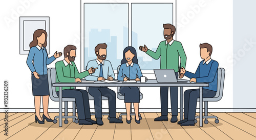 Business Meeting with Colleagues Discussing Project.