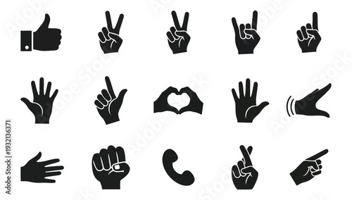 Diverse Hand Gestures Silhouette Collection Isolated Vector Set