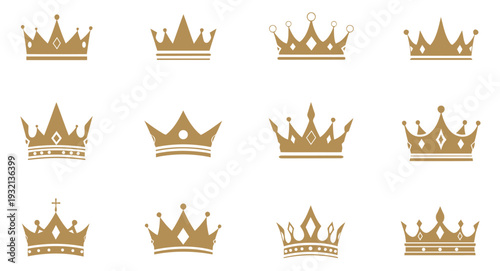 Golden Crown Icons Collection Luxury Royal Vector Set