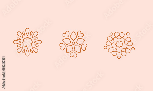 Abstract Rose Flower Mandala Set - Decorative Floral Vector Elements