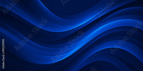A digital art illustration of a futuristic blue background featuring flowing wavy lines and light patterns that create a sense of motion and energy through an abstract curve design