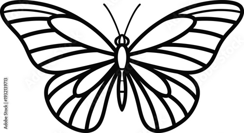 A simple line drawing of a butterfly with open wings