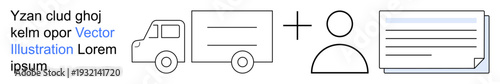 Business services, identity verification, logistics, document processing, transportation, authentication. A truck, person icon and document graphic combined conceptually. Logistics and identity
