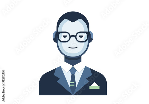 A professional man in a suit with glasses, wearing a tie and pocket square, representing business and success