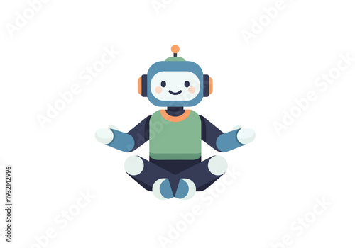Cute cartoon robot meditating in a serene lotus position, representing technology and mindfulness