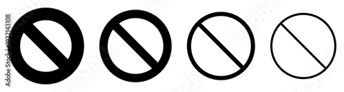Set of black no symbol vector icons with varying stroke weights and multiple style variants, designed for interface navigation and restriction indicators.