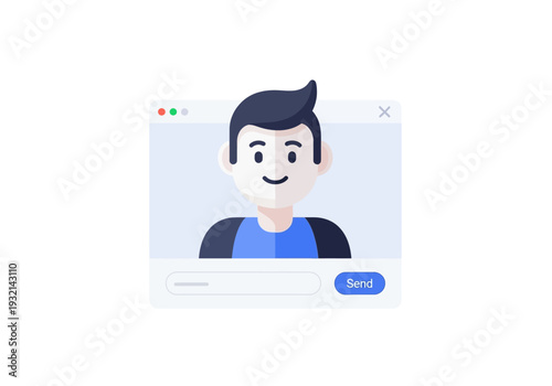 User profile illustration with chat bubble for digital communication and messaging apps