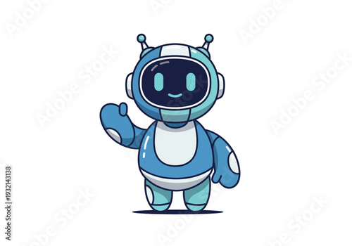 Cute robot waving hand, friendly android character, futuristic technology illustration