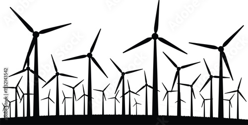 Wind turbine farm silhouette illustrating renewable energy production sustainable electricity generation clean power landscape and modern green technology environmental conservation concept