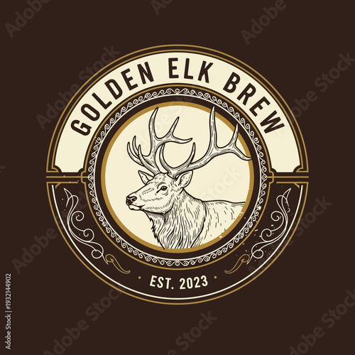 Golden Elk Brew Logo with Majestic Stag in Vintage Circular Design.