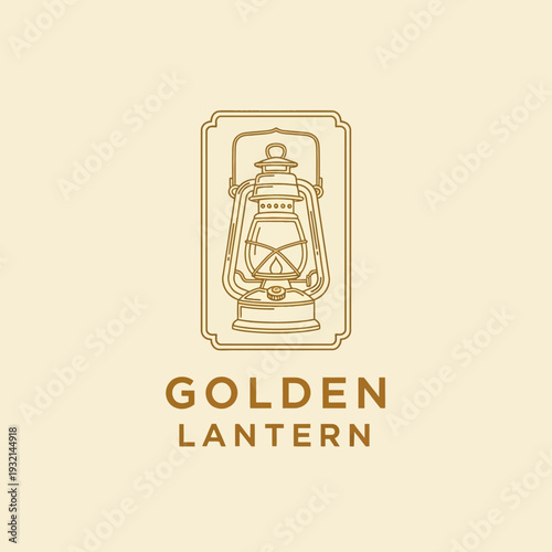 Golden Lantern vintage logo design with line art illustration.