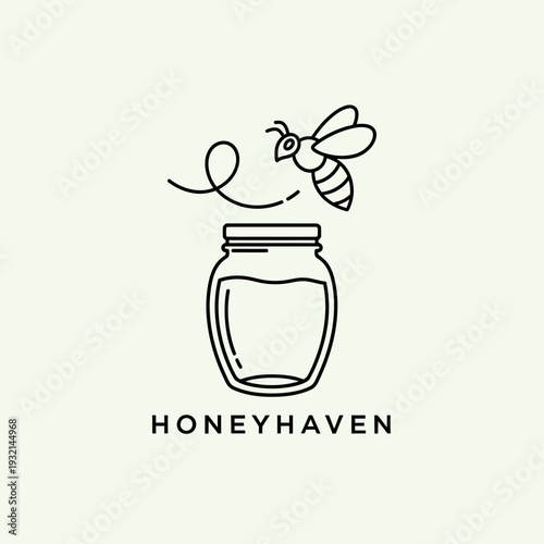 Honeyhaven logo featuring a bee flying above a jar of honey.