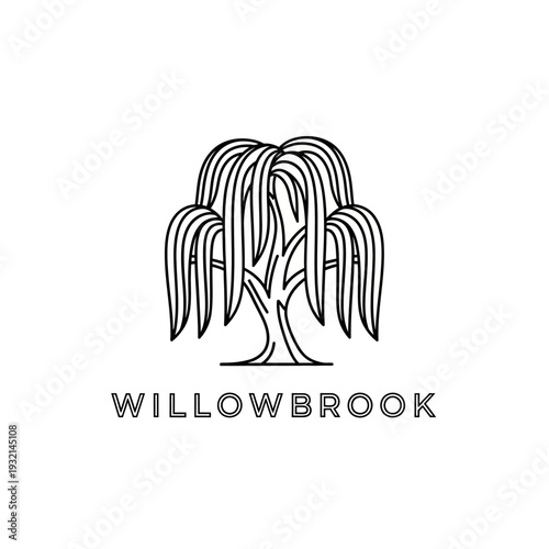 Minimalist Line Art Willow Tree Logo Design for Willowbrook Brand.