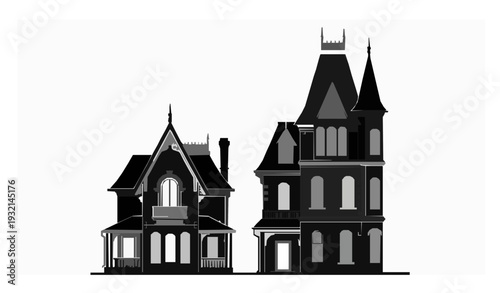 Decorative Victorian House Silhouette Scene Vector