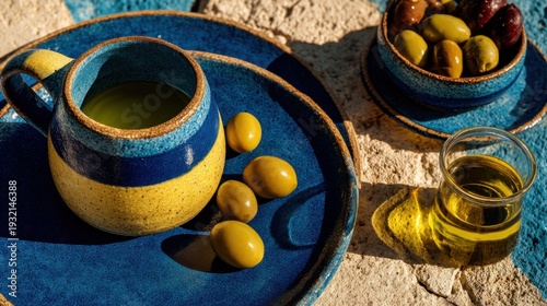 Sun-Drenched Olive Oil and Olives A Mediterranean Delicacy generated by AI