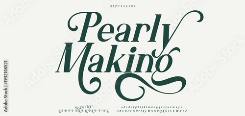 Pearly Making.Elegant Font Uppercase Lowercase and Number. Classic Lettering Minimal Fashion Designs. Typography modern Serif fonts regular decorative vintage concept. vector illustration
