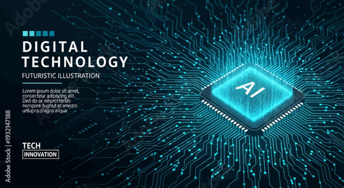 Digital Future Futuristic Illustration of AI Technology and Advanced Circuitry