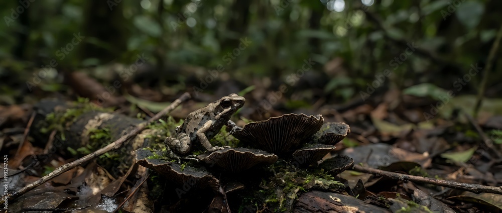Fototapeta premium Moss-covered fallen log decomposing on forest floor with natural bokeh background creating peaceful woodland atmosphere for nature and environmental themes.