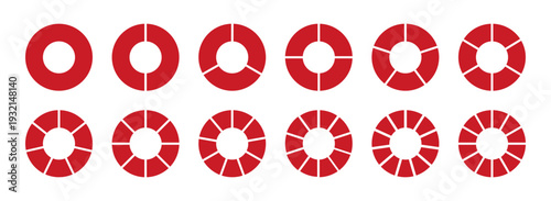 Wheel round divided diagrams with one, two, three, four, five, six, seven, eight, nine, ten, eleven, twelve segments. Coaching blank. Infographic set. Circle division on 1, 2, 3, 4, 5, 6, 7, 8, 9, 10,