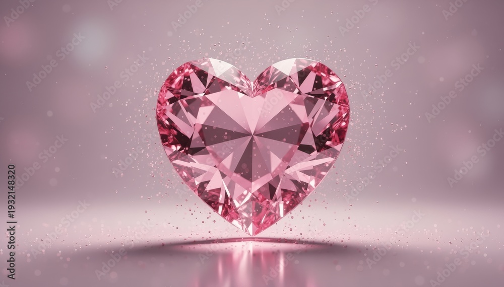 Fototapeta premium Pink Heart Diamond: A stunning, heart-shaped pink diamond sparkles with multifaceted brilliance, set against a soft, romantic backdrop.
