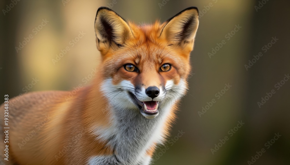 Obraz premium Majestic Red Fox Portrait: A vibrant portrait of a red fox, showcasing its keen gaze and striking reddish-orange coat, set against a blurred background.
