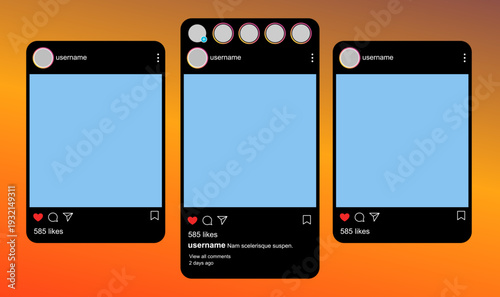 Smartphones with social media profiles on vibrant gradient background