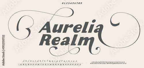 Aurelia Realm,Elegant alphabet letters font and number. Typography Luxury classic lettering serif fonts vector illustration