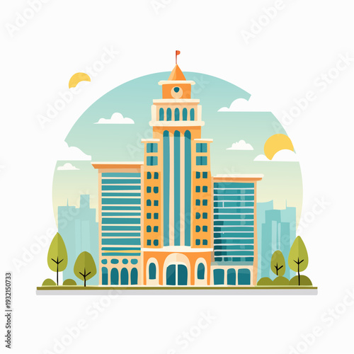 Vibrant Flat Design City Building Illustration Modern Urban Development and Architectural Growth Concept