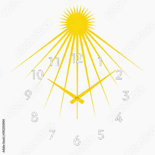 Sun clock with rays and clock hands