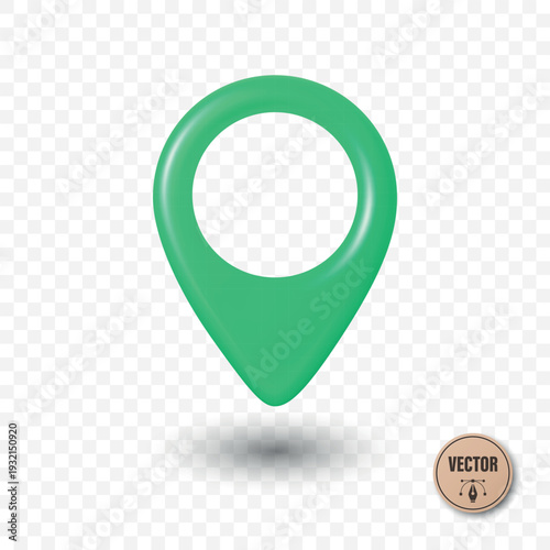 Vector 3d Realistic Green Map Pin Icon. Location Marker with Hole. Map Pin Symbol, Map Pin Badge for GPS, Navigation, Address, Place Pointer