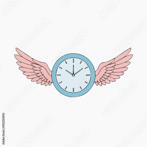 Clock with pink wings flying through the air