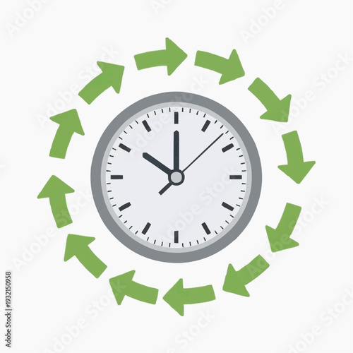 Clock with green arrows indicating time passing