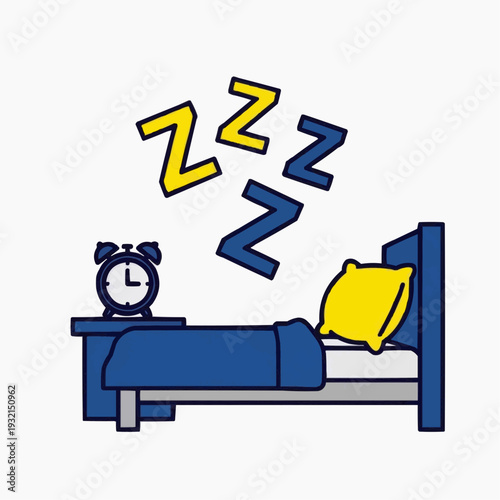 Bed with alarm clock and sleeping Zzzs