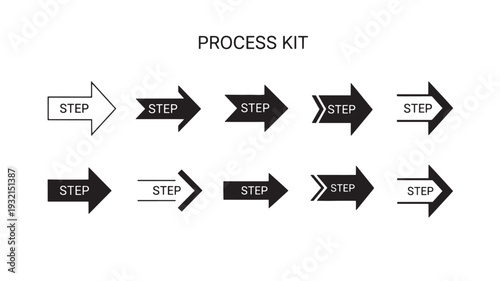 Process Kit Arrows in Minimalist Design with Black and White Color Scheme on White Background for Infographic Template
