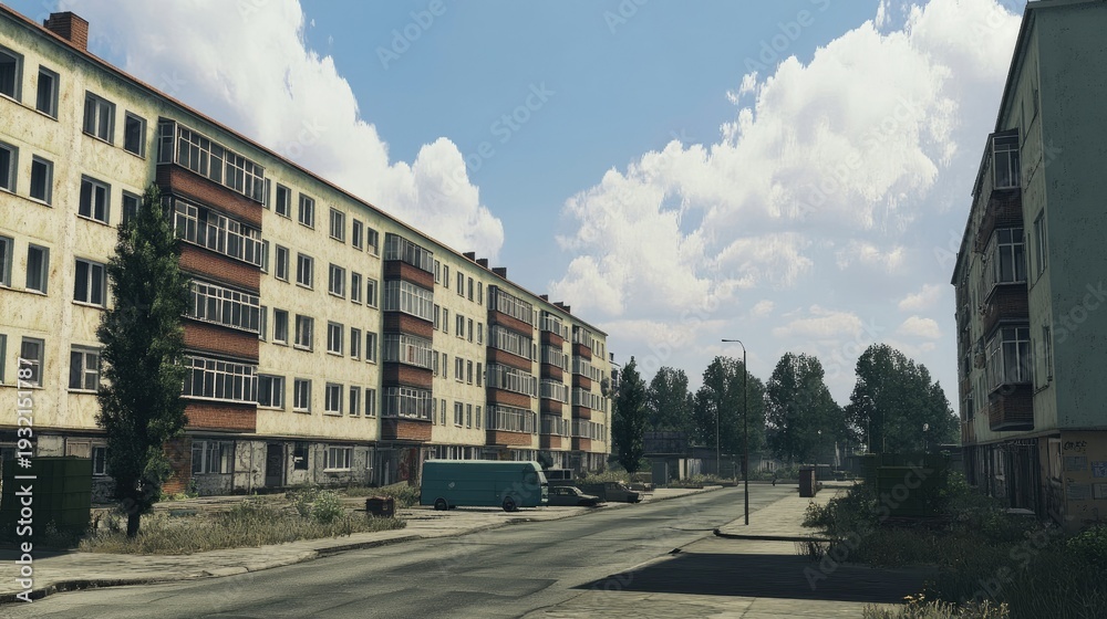 Obraz premium Soviet-era Apartment Buildings on a Sunny Day