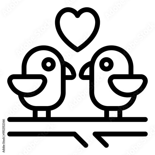 love bird outline icon. couple heart symbol. youth romance. relationship