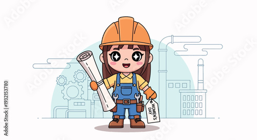 Womens Day Celebration with Empowered Female Engineer and Blueprints