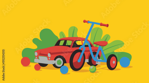 Vintage Car Blue Tricycle Illustration