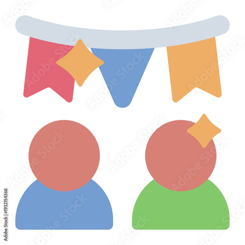 party flat icon. celebration banner decor. youth event. social gathering