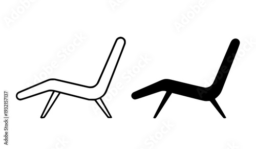 Minimalist icon of a lounge chair, in outline and silhouette design style