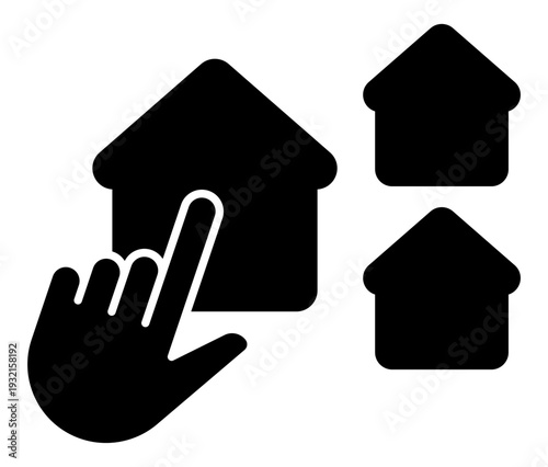 Find your dream home with this sleek icon of a hand selecting a property. Perfect for representing real estate apps, house hunting, and digital investment tools in a minimalist style.