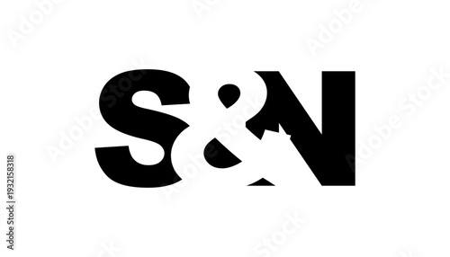 SN logo design in bold style. Black white identity symbol. Modern typography emblem. Corporate branding icon.