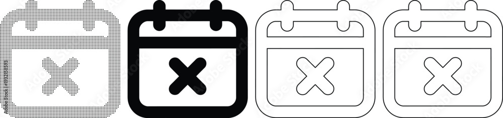 Obraz premium Four different calendar icons with X marked on transparent background